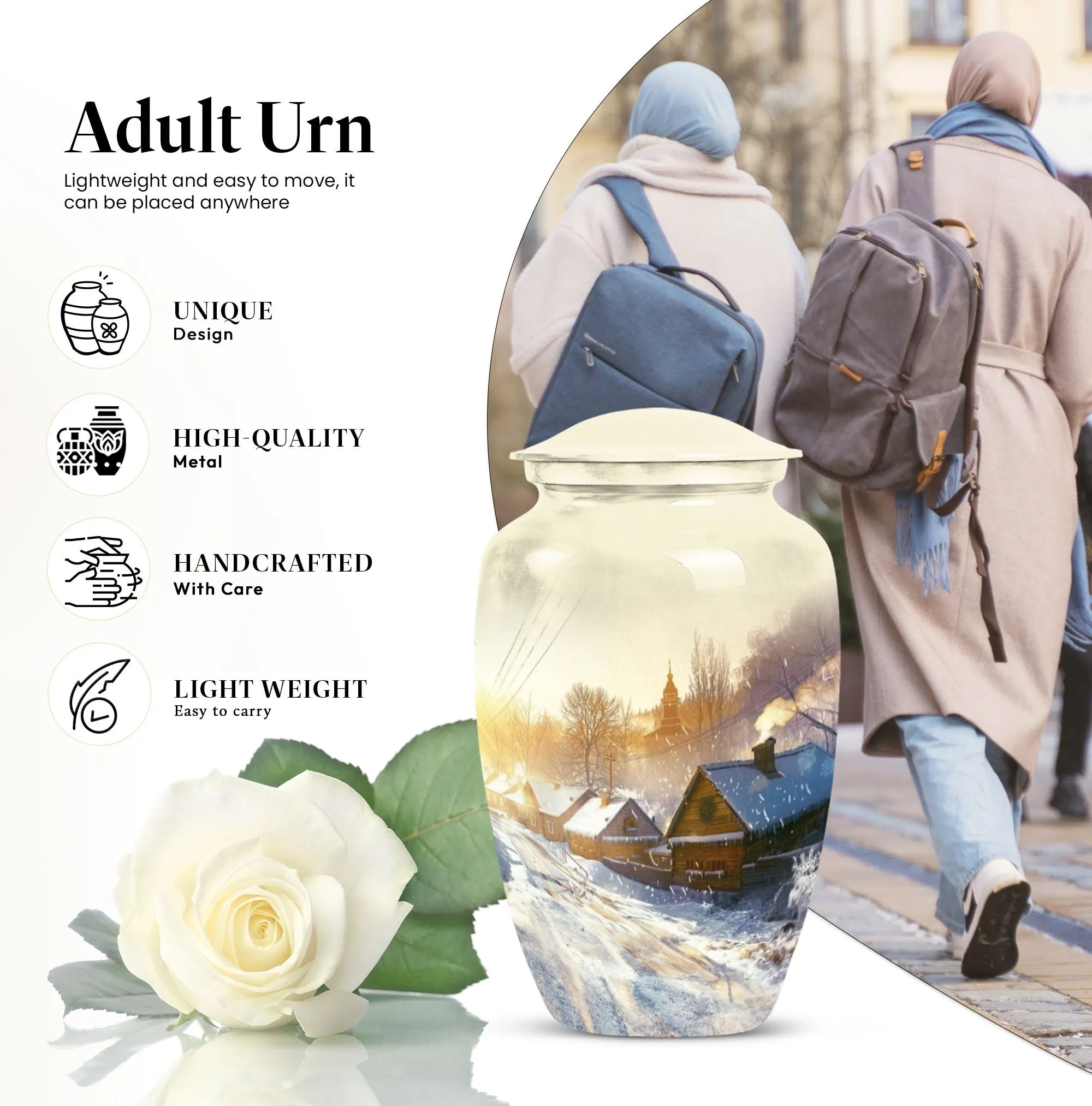 Snowflakes Touch Large Urn: Unmatched Elegance for Memories