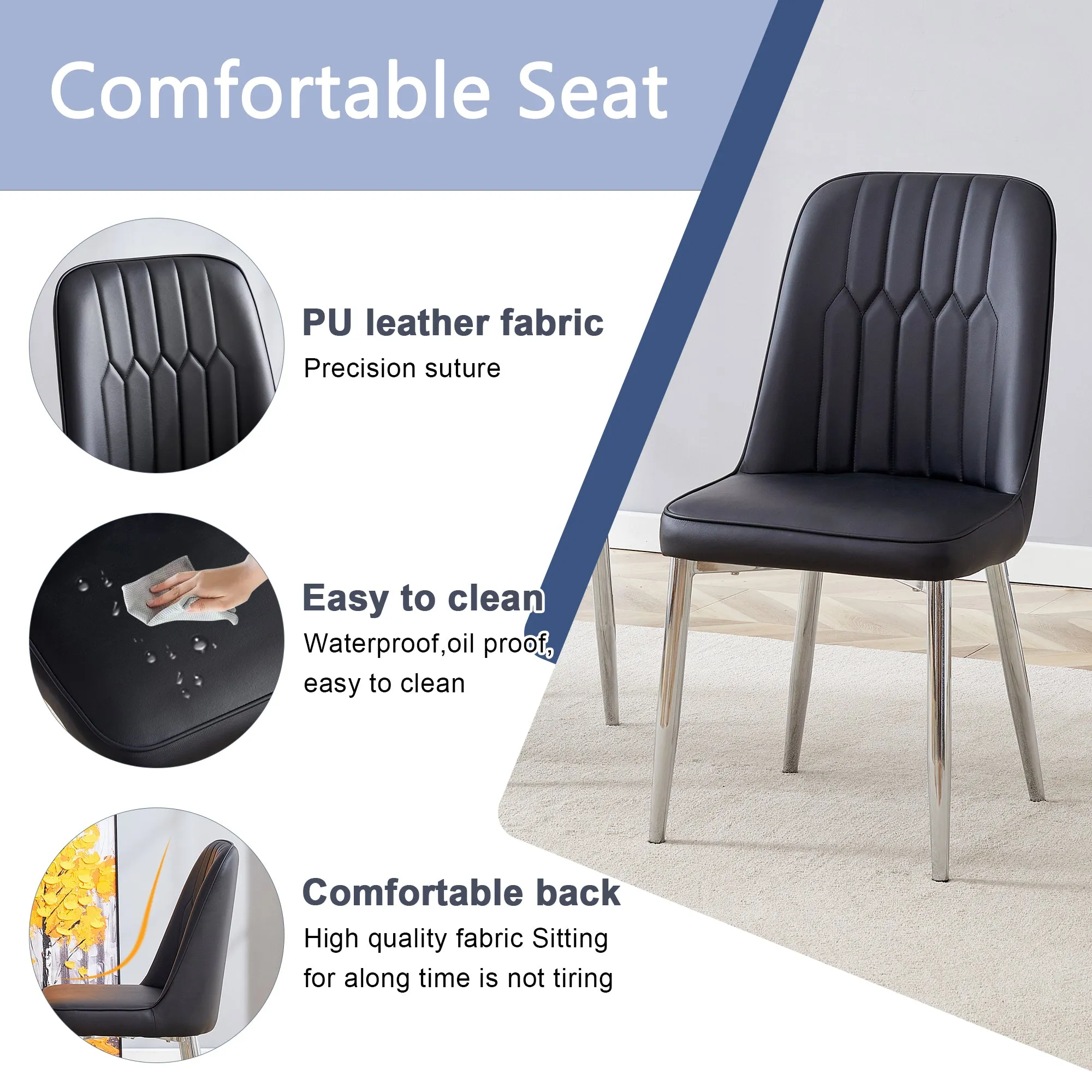 Streamdale 7-Piece Dining Set Glass Table & 6 PU Leather Chairs