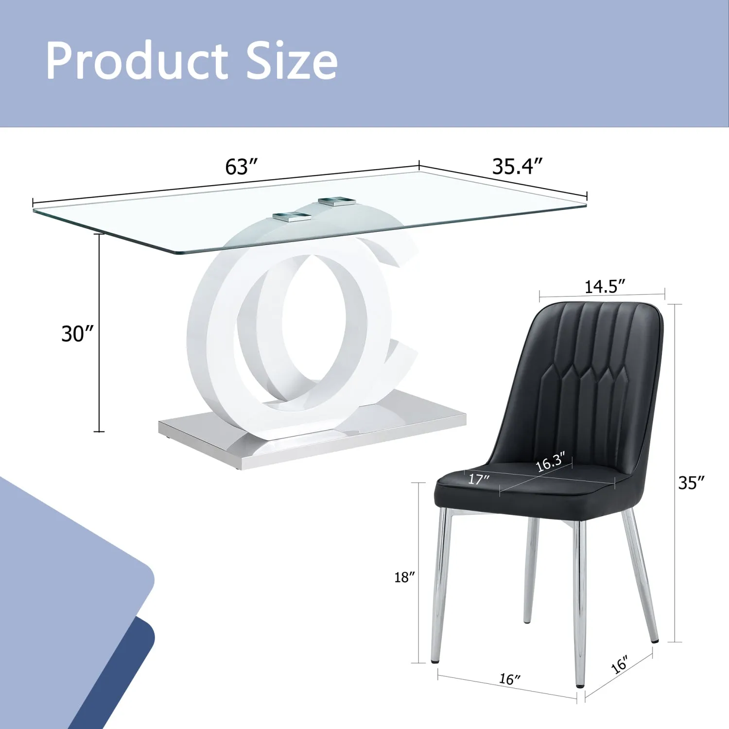 Streamdale 7-Piece Dining Set Glass Table & 6 PU Leather Chairs