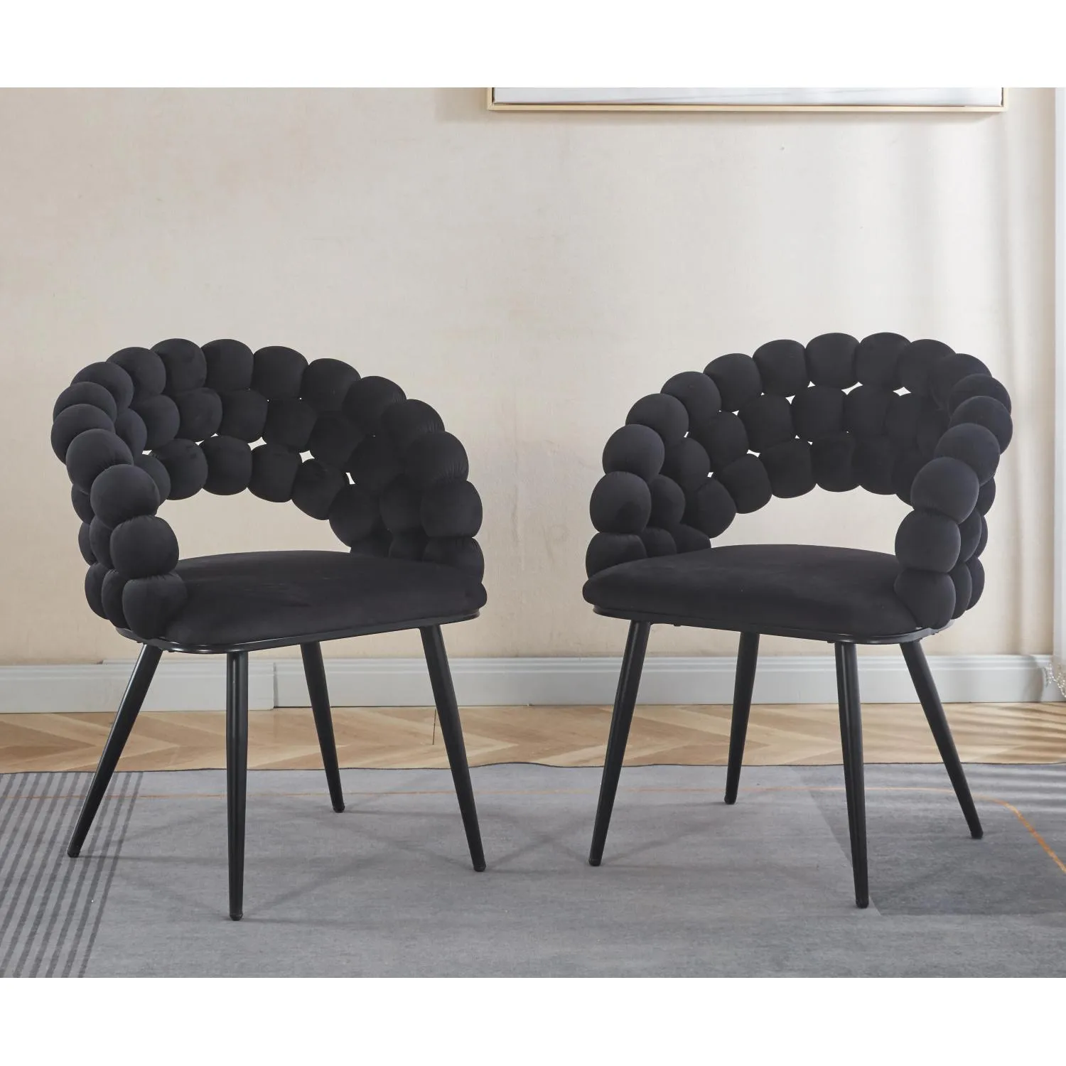 Streamdale Black Modern Chairs (Set of 2), Golden Legs, Cushioned
