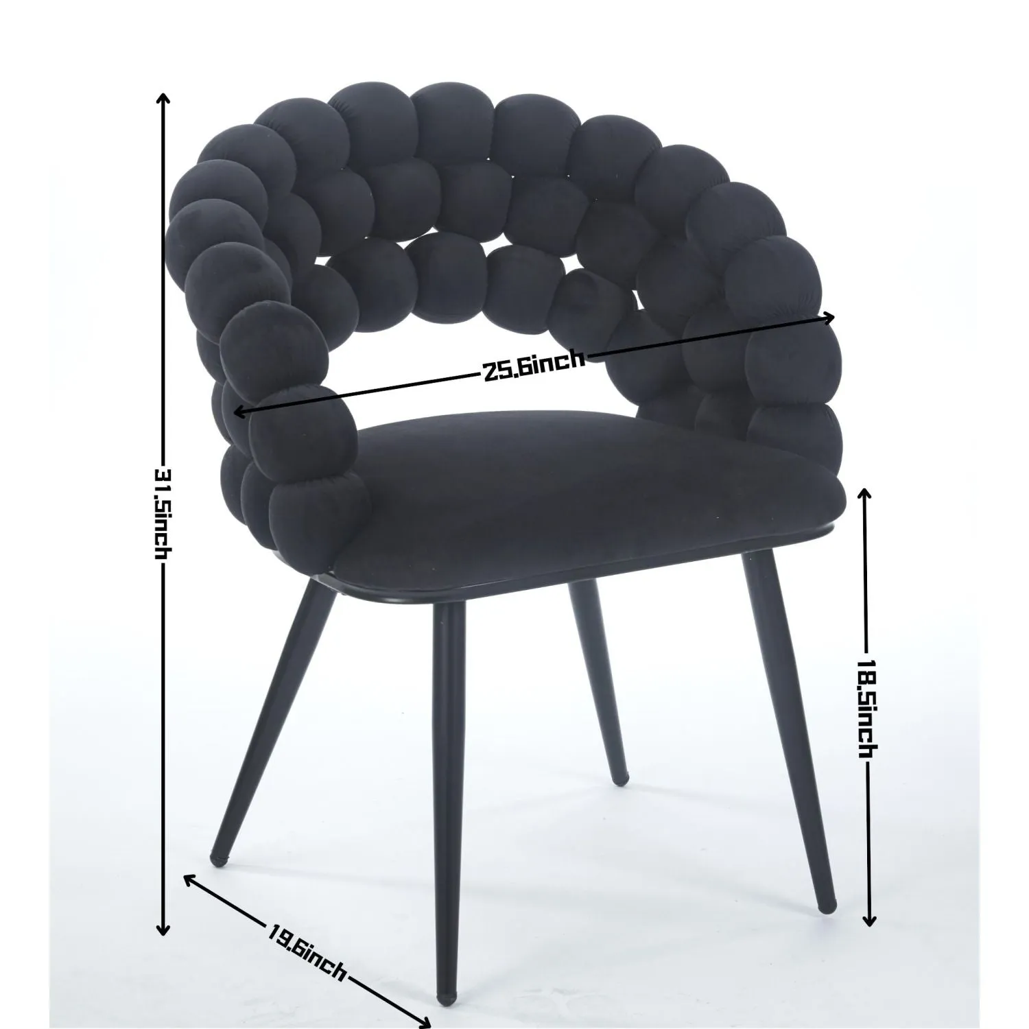 Streamdale Black Modern Chairs (Set of 2), Golden Legs, Cushioned