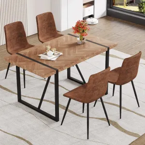 Streamdale Retro Wood Table & 4 Brown Tech-Fabric Chairs