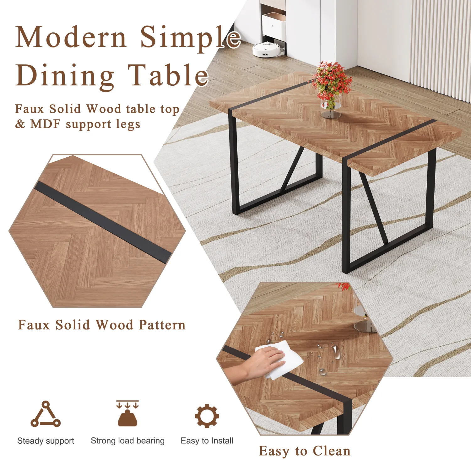 Streamdale Retro Wood Table & 4 Brown Tech-Fabric Chairs