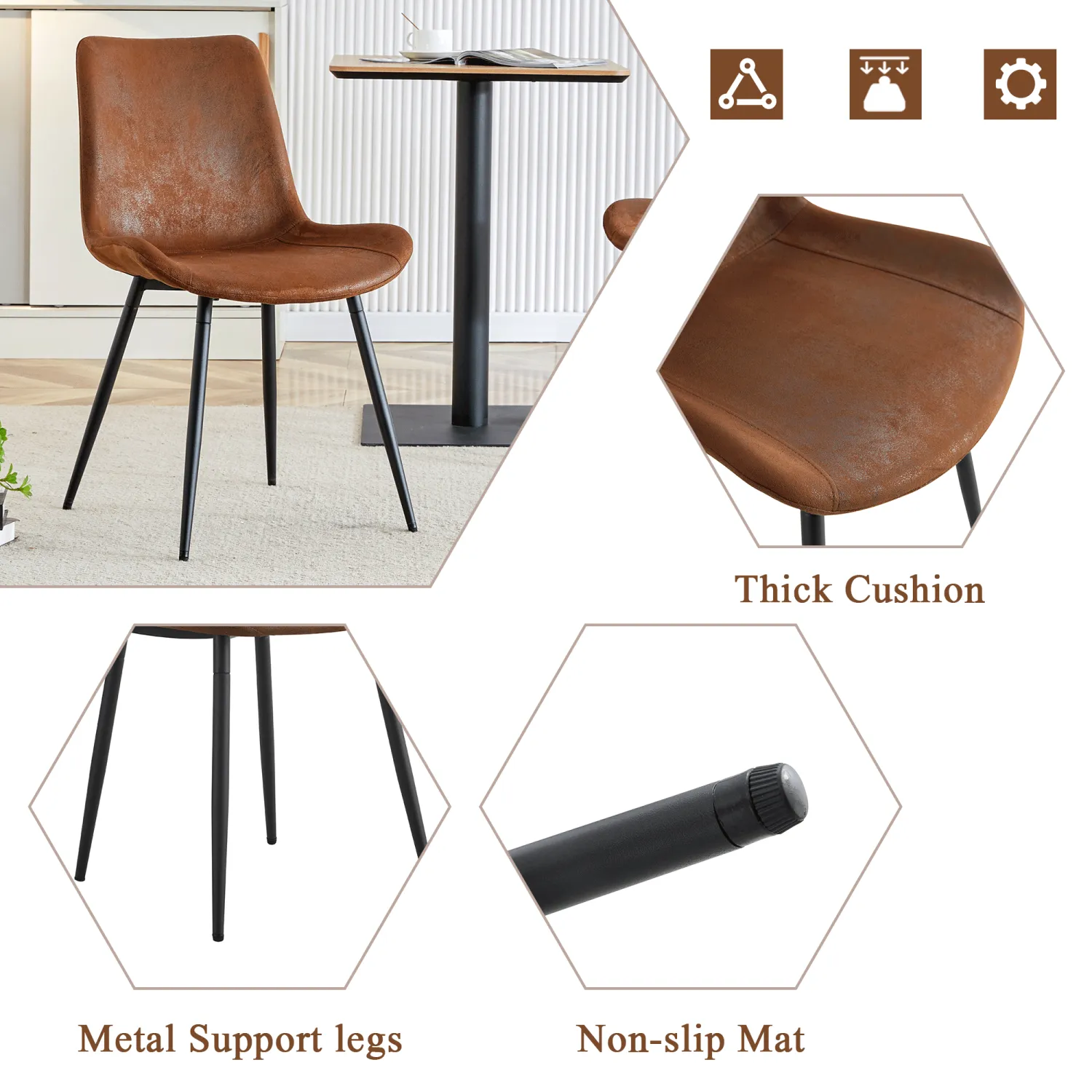 Streamdale Retro Wood Table & 4 Brown Tech-Fabric Chairs