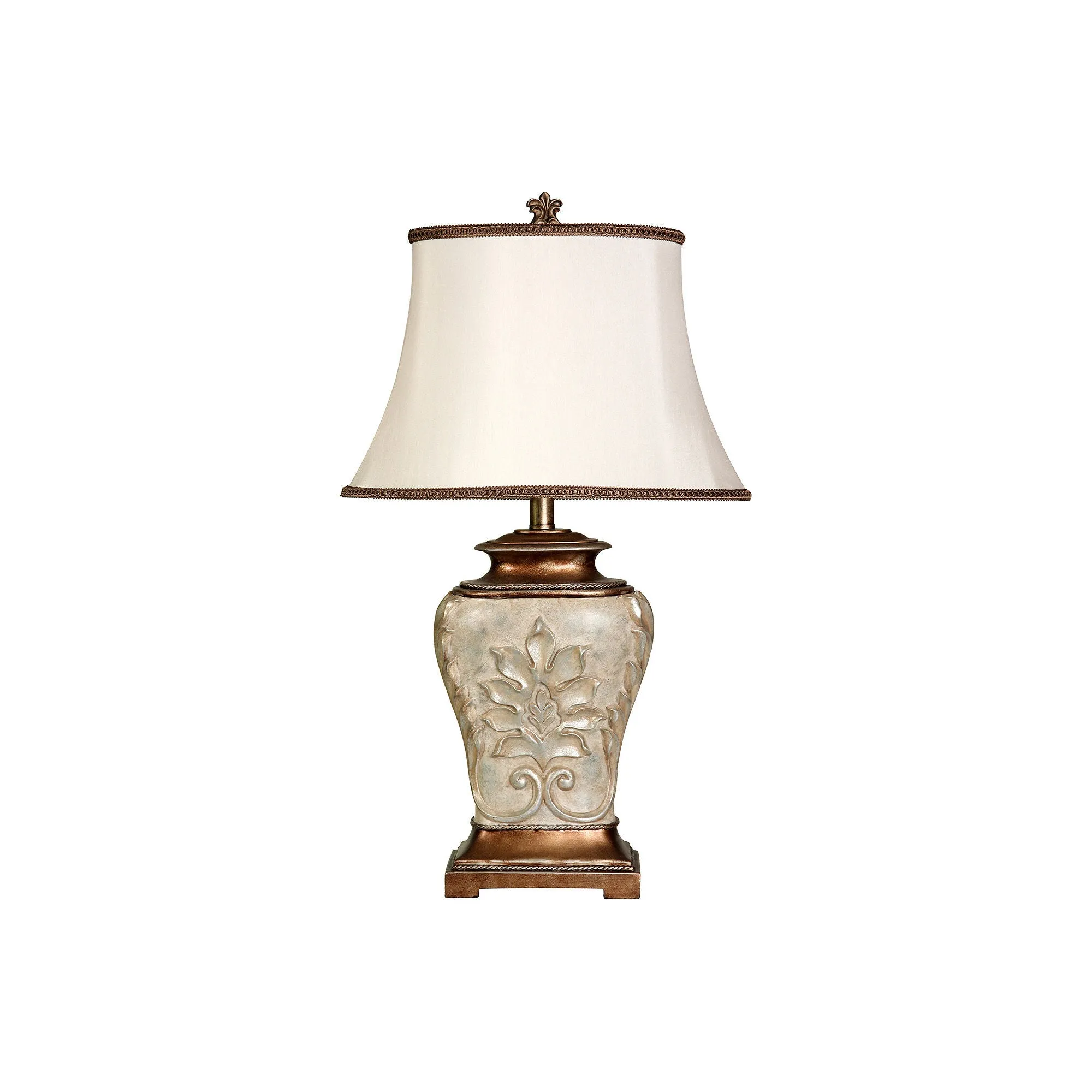 Style Craft L32331DS Magonia Table Lamp - Antique White With Gold Accents - White Fabric Shade