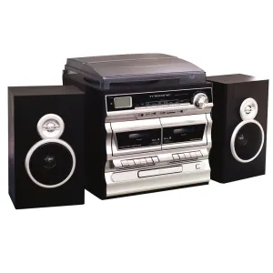 Trexonic 210104737M 3-Speed Turntable with CD Player, Double Cassette Player, Bluetooth, FM Radio