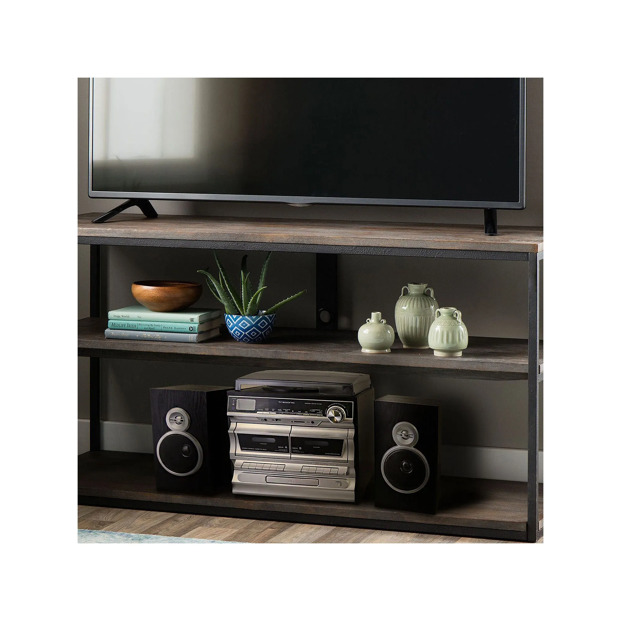 Trexonic 210104737M 3-Speed Turntable with CD Player, Double Cassette Player, Bluetooth, FM Radio