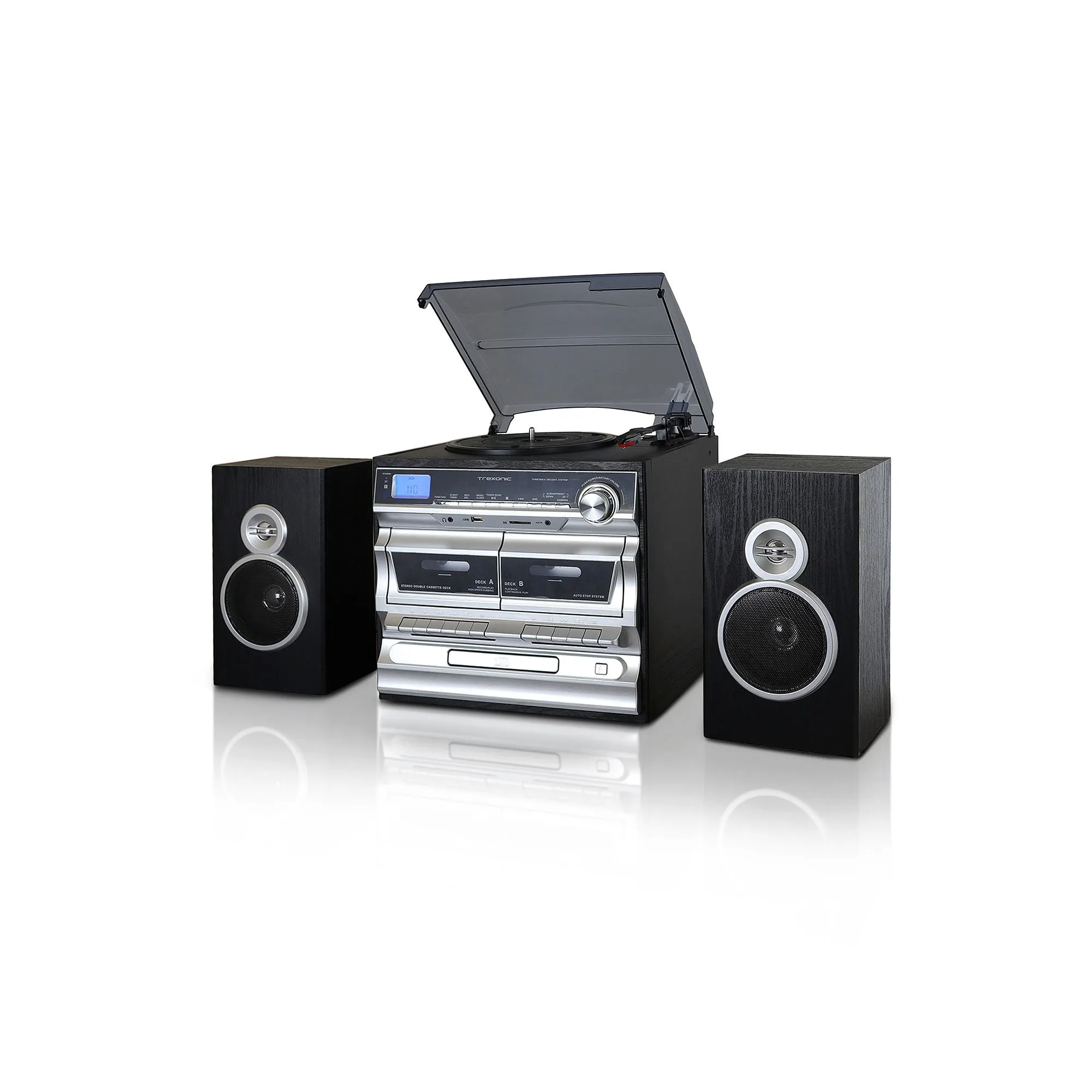 Trexonic 210104737M 3-Speed Turntable with CD Player, Double Cassette Player, Bluetooth, FM Radio