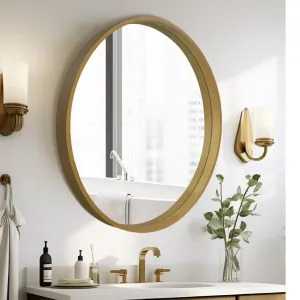 WallBeyond 24 inch Wood Round Mirror, Modern Circle Wall Mirror for Bathroom Vanity, Natural Wood