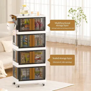 WERSEON YPH084DGY 4 Pack Collapsible Storage Bins w/ Lids 180QT Plastic Stackable Storage Containers w/ Doors Wheels Handle