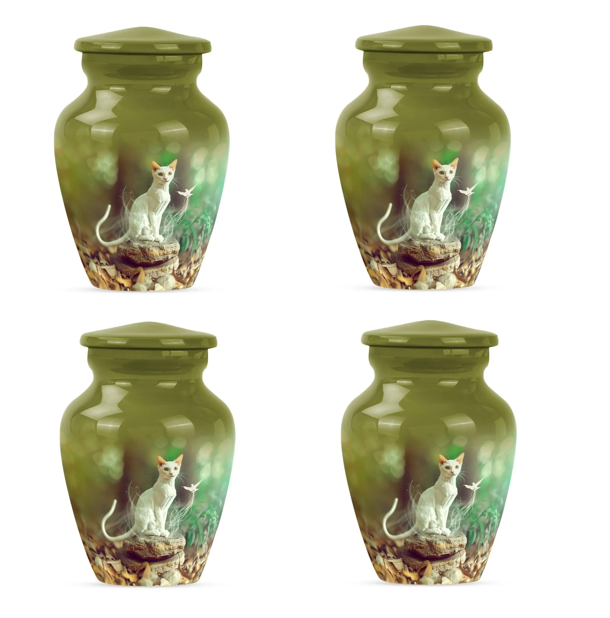 White Cat Memorial Urn: Precious Burial Ashes Home