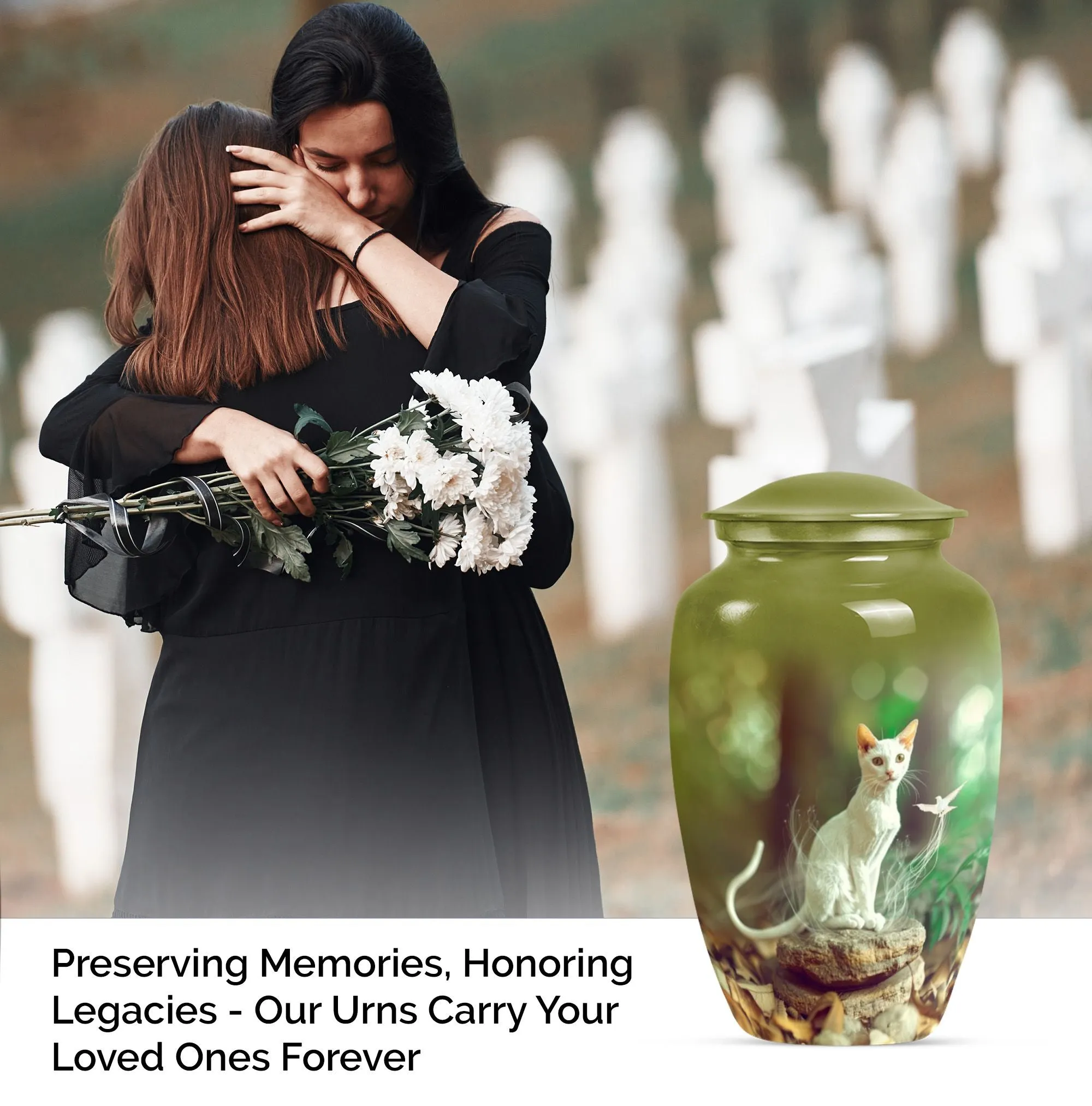 White Cat Memorial Urn: Precious Burial Ashes Home