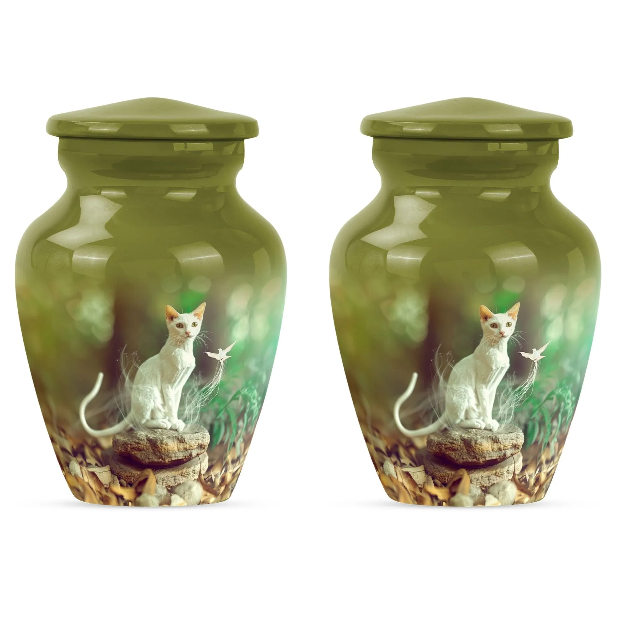 White Cat Memorial Urn: Precious Burial Ashes Home