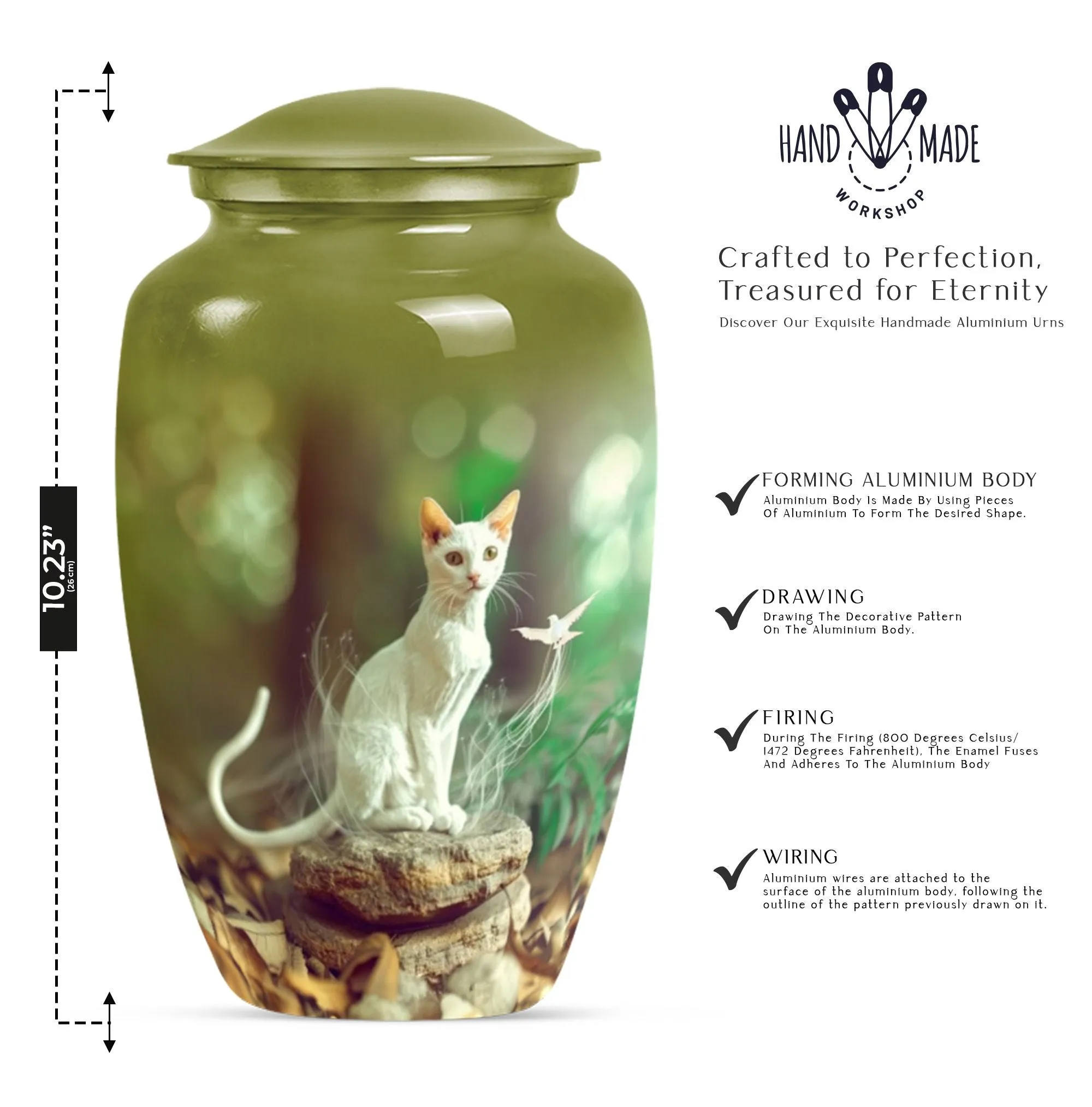 White Cat Memorial Urn: Precious Burial Ashes Home