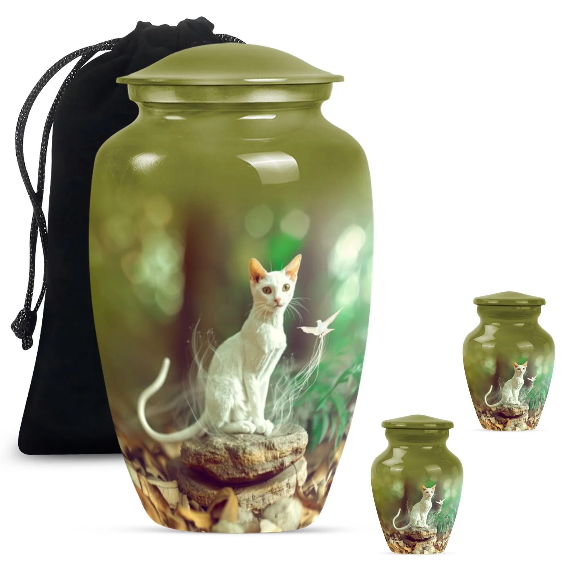 White Cat Memorial Urn: Precious Burial Ashes Home