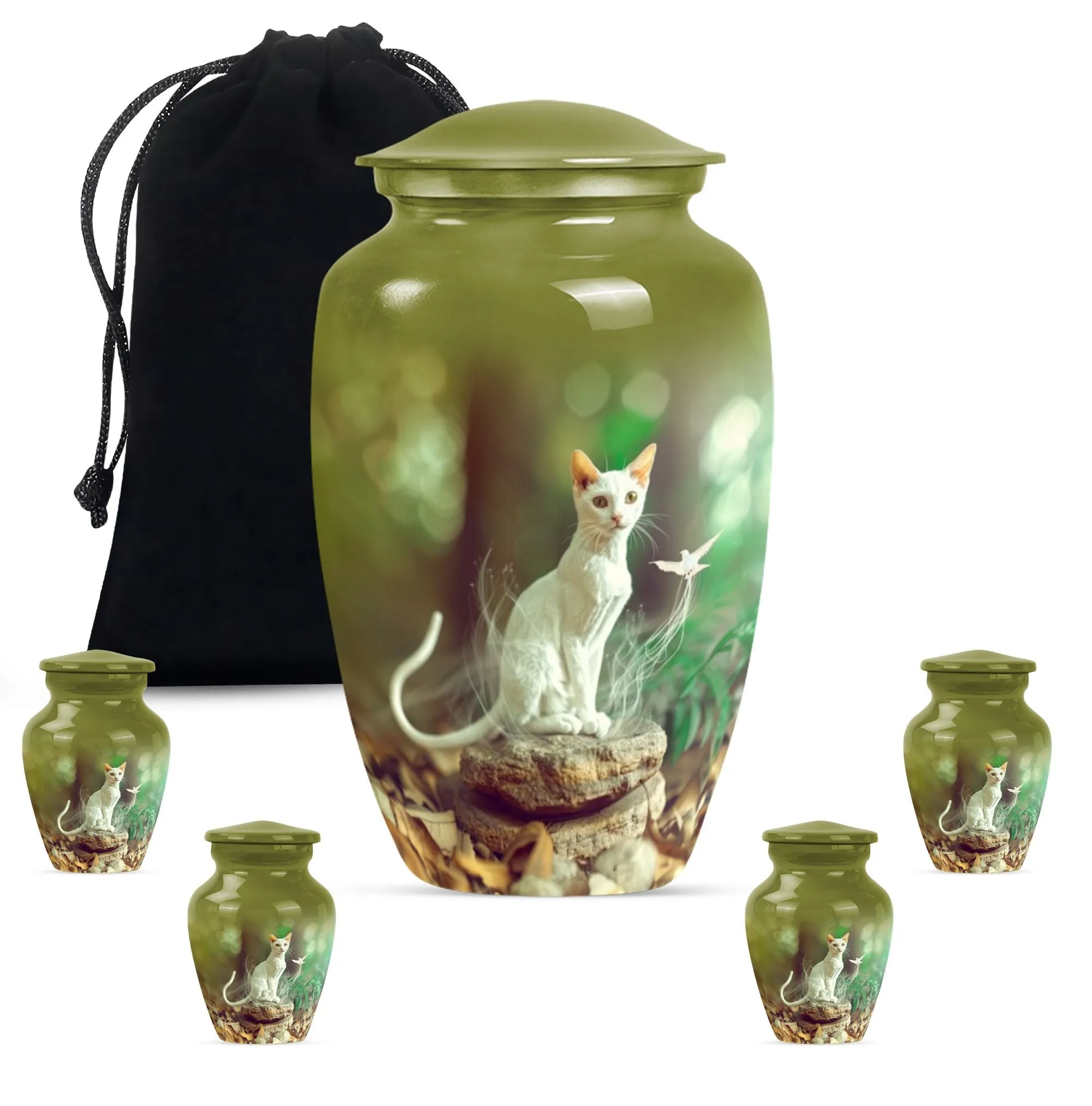 White Cat Memorial Urn: Precious Burial Ashes Home