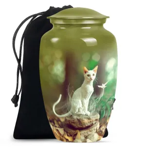 White Cat Memorial Urn: Precious Burial Ashes Home