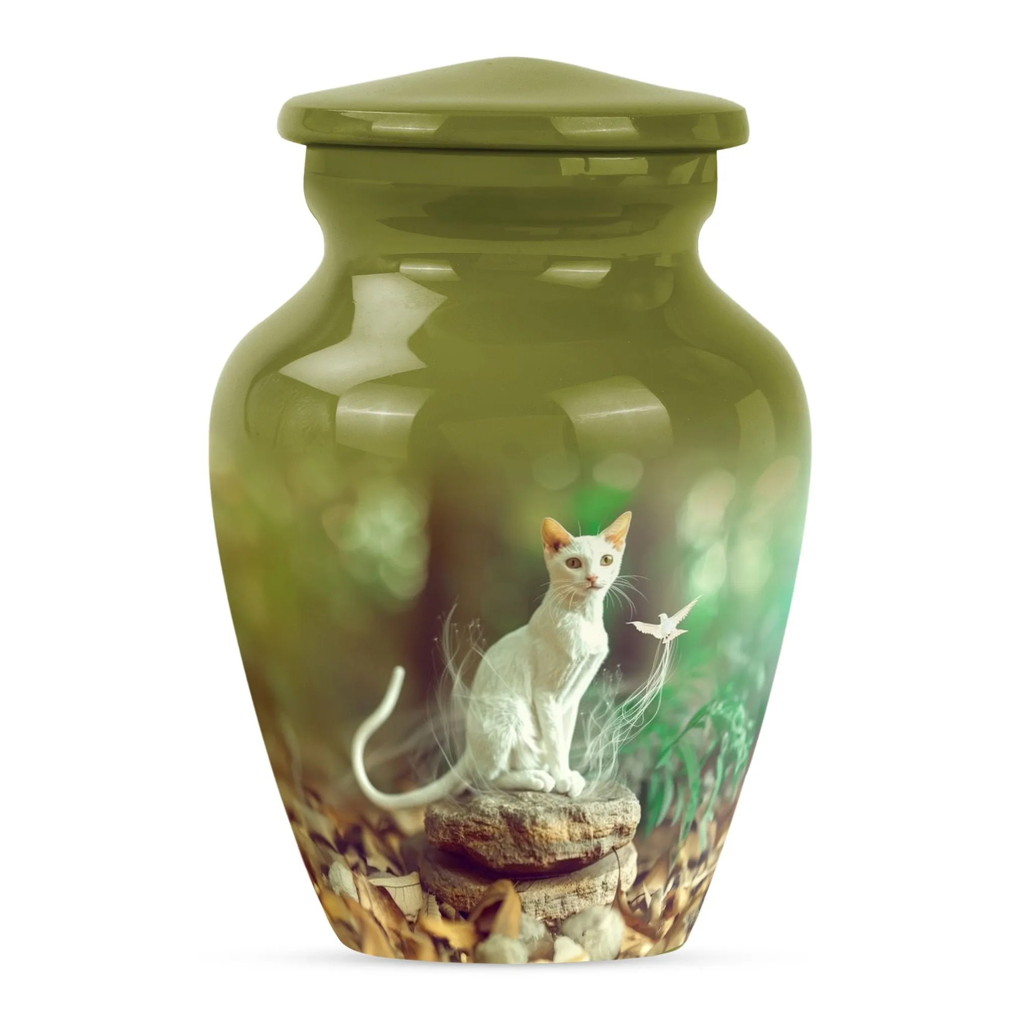 White Cat Memorial Urn: Precious Burial Ashes Home