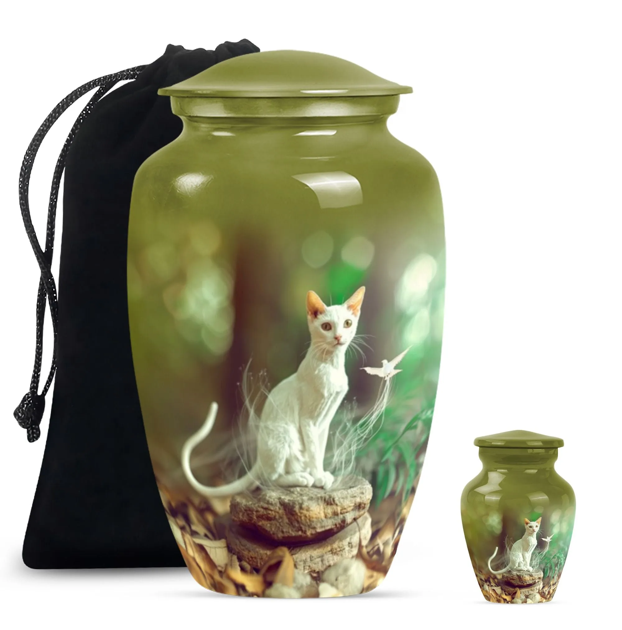White Cat Memorial Urn: Precious Burial Ashes Home