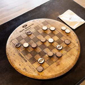 Your Logo   Our Barrels - Tennessee Whiskey Barrel Checkerboard Side Table - Custom Logo and Corporate Gifting